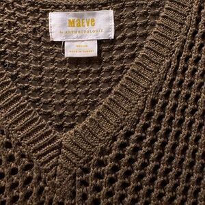 Anthropologie Maeve V-Neck Textured Knit Top in Olive Green